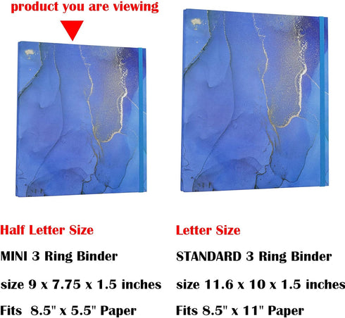 Mini 3 Ring Binder 1 Inch Fits 5.5" x 8.5" Paper and Sheet Protectors, Recipe Binder, Steel-Blue Marble...