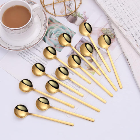 12 Pieces Mini Gold Spoons Stainless Steel Espresso Spoons, 5.24 Inch Demitasse Spoons for Sugar Dessert Cake Ice Cream Soup Antipasto Cappuccino ...