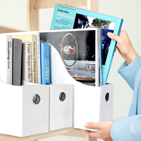 Dunwell White Magazine File Holder (2 Pack) - Sturdy Cardboard Magazine Holder, Vertical File Folder Holder, Magazine Holder for Desk, Shelves, Of...