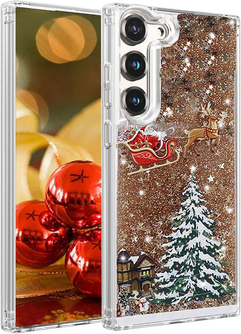 Glitter Christmas Case for Samsung Galaxy A14 5G, Cute Christmas Tree Santa Elk Liquid Flowing Floating Moving Bling Sparkle Clear Shockproof Wome...