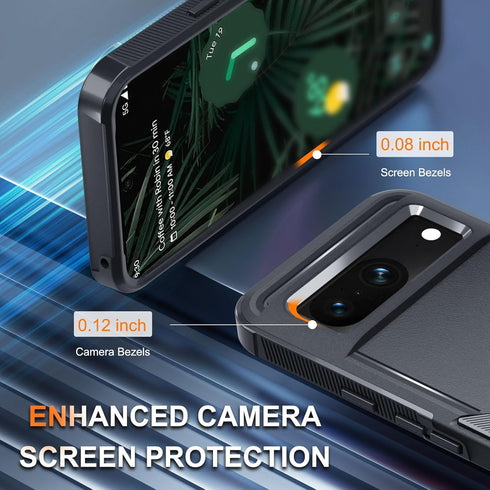 for Google Pixel 8 Case, Full Body Heavy Duty Rugged Shockproof Protective Phone Cover with Wrist Lanyard Strap, Tempered Glass Screen Protector a...