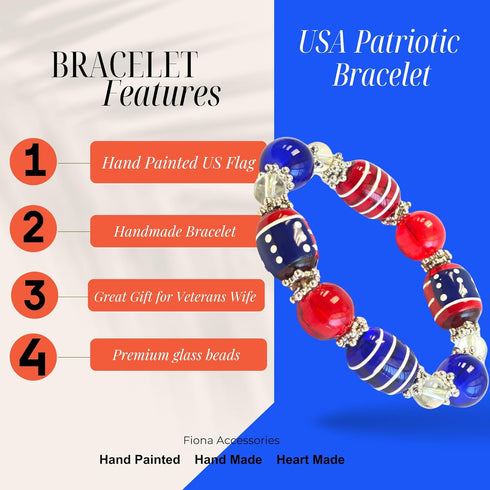 USA Bracelet, Red White Blue Americana Beaded Bracelet, 4th Of July Bracelets For Women, Brithday Christmas Gift, 1 pc...