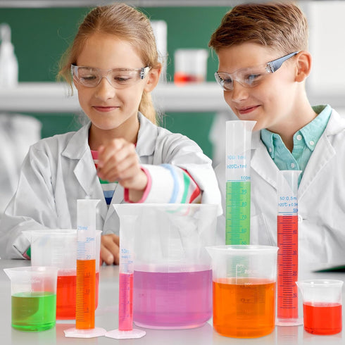 APLANET Plastic Graduated Cylinders and Beakers, 10ml, 25ml, 50ml, 100ml Cylinders with 50ml, 100ml, 250ml, 500ml, 1000ml Beakers and 1 Tube Brush...