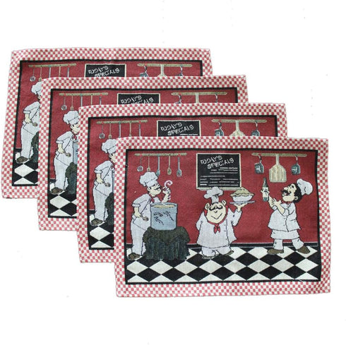 KEPSWET Cotton Linen Chef Placemats for Dining Table Set of 4 Red Washable Table Mats 13x19 Inch Rectangle...
