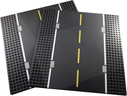 Apostrophe Games Road Baseplate – Premium Building Blocks Base Plates Compatible with All Major Brands – 2pcs Baseplate Gray with Road Design – 2 ...