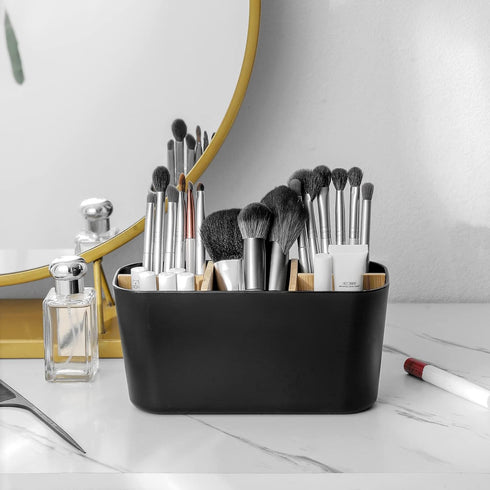 Toothbrush Holders for Bathrooms, Bamboo Tooth Brush Holder with 5 Slots Bathroom Vanity Organizer Countertop for Electric Toothbrushes, Toothpast...