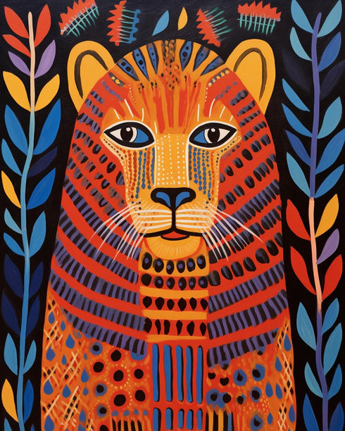 Tucocoo Gond Painting of Lion Paint by Numbers Kits 16x20 inch Canvas DIY Oil Painting for Kids, Students, Adults Beginner with Brushes and Acryli...