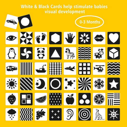ZazzyKid Baby Visual Stimulation Flash Cards: 50 Pages Black and White High Contrast Baby Cards 0-3 Months Newborn Sensory and Brain Development T...