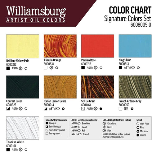 Williamsburg Artist Oil Colors by GOLDEN, Signature Colors 11ml Set...