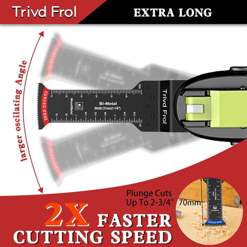 10PCS Extra Long Oscillating Saw Blades, Curved Edge Bi-Metal and Japanese Teeth Multitool Blades Precise Cut for Wood, Plastic, Nails, Metal, Fit...