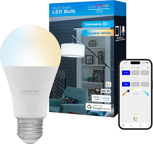 Enbrighten Vibe Smart Light Bulb, A19, Dimmable, 2700K-6500K Adjustable White, Compatible with Alexa and Google Home, Wi-Fi Light Bulb, 51336...