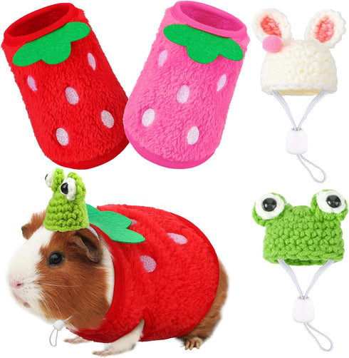 Mixweer 4 Pieces Guinea Pig Stuff includes 2 Guinea Pig Clothes and 2 Cute Mini Hats with Adjustable Strap Small Animal Warm Vest Cozy Hand Knitte...