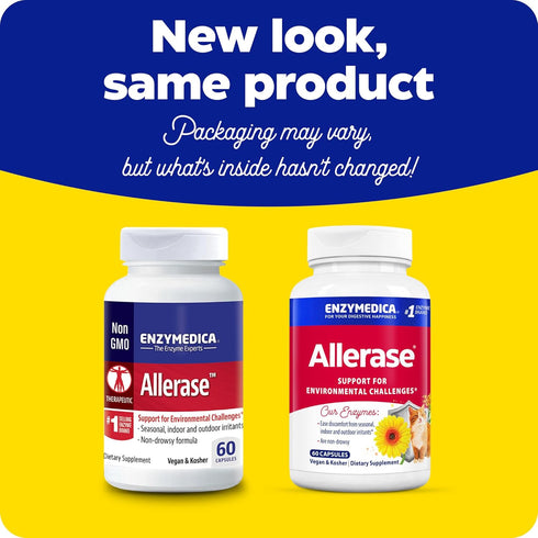 Enzymedica, Allerase, Non-Drowsy Enzyme Supplement to Help Relieve Seasonal Mucus Buildup, 60 Count...