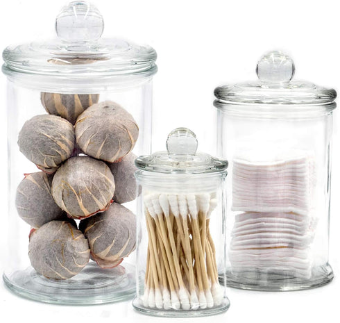 Mini Glass Apothecary Jars, Bathroom Storage Organizer Canisters for Cotton Swabs, Cotton Balls, Makeup Sponges, Bath Salts, Hair Ties, Makeup - S...