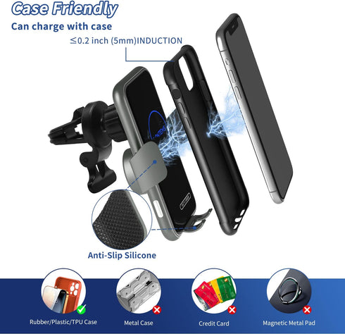 15W Fast Car Mount Charger, Charging Wireless Car Charger Phone Mount Phone Stand, Car Charger for iPhone 15 14 13 12 11 Pro Max, Samsung etc Wind...