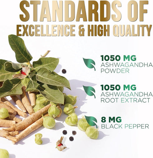 Herbal Ashwagandha 2,100 mg - Extra Strength Unwind, Calm & Relax Support with Black Pepper - Natural Focus & Energy Support - Ashwagandha Powder ...
