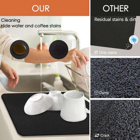 Coffee Mat for Countertop, 24x16" Super Absorbent Large Bar Mat - Quick Dry Black Dish Drying Mat for Kitchen Counter, Easy Clean Coffee Accessori...