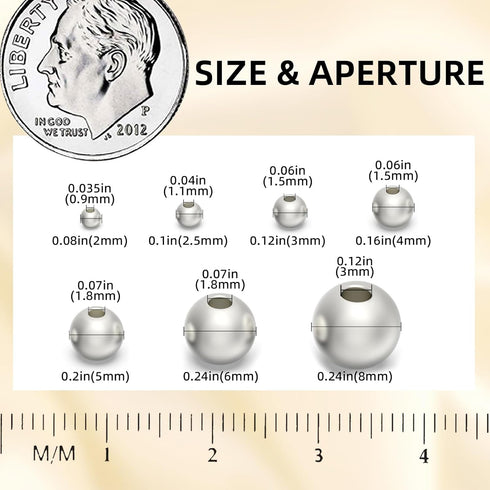 MKCYD Sterling Silver Beads for Jewelry Making,Genuine 925 Silver Smooth Round Ball Beads,Solid 925 Sterling Silver Spacer Beads for DIY Bracelet ...