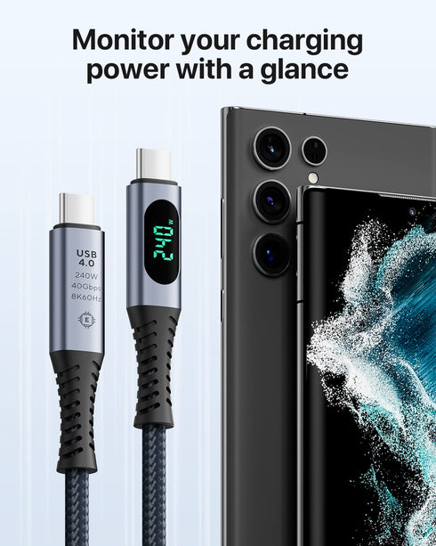 SOOPII USB 4 Cable with LED Display,Supports 8K Video,Max 40Gbps Data Transfer,240W USB C to USB C Charging Cable,Compatible with lPhone 15,MacBoo...