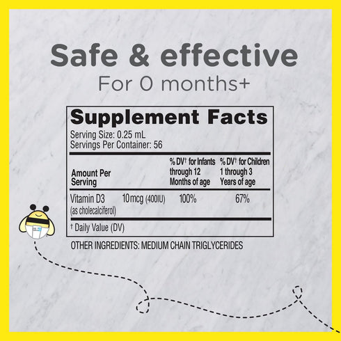 Zarbee's Vitamin D Drops for Infants, 400IU (10mcg) Baby & Toddler Liquid Supplement, Newborn & Up, Dropper Syringe Included, Pack of 2 0.47 Fl Oz...