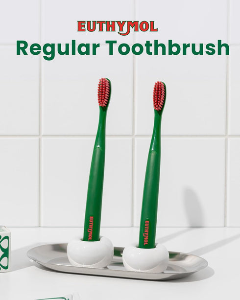 Euthymol Toothbrush (Regular, 6 Count) - Standard-Sized, Curved Soft Bristles for Sensitive Teeth, Gums. Effective, Gentle Cleaning for Entire Fam...