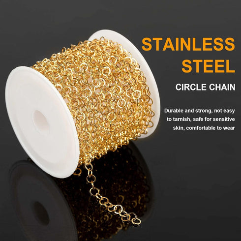 KYUNHOO 16.4 Feet Gold Plated Stainless Steel Jewelry Making Chains 4mm Circle Link Chain Bulk for Women Bracelet Necklace DIY Crafts Jewelry Supp...