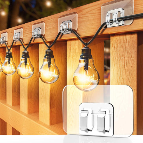 Hooks for outdoor string lights - 100 Pack with Adhesive Strips - No Damage, No Tools, No Holes, Waterproof and UV-Resistant, Perfect for Christma...