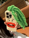 Funny Phone Case for iPhone 15, Cute 3D Sweating Emoticon Green Braids Hair Ugly Phone Case Protective Soft Silicone iPhone Case for Women Girls...
