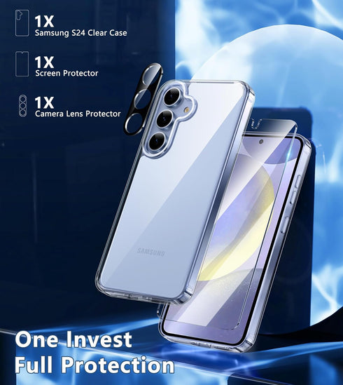 FNTCASE for Samsung Galaxy S24 Case: Anti Yellowing Clear Case | Military Grade Protection Slim Phone Cases | Shockproof Scratch-Resistant Transpa...