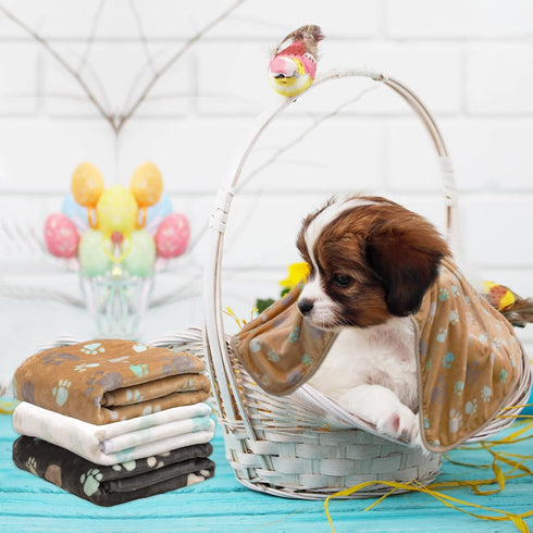 1 Pack 3 Blankets for Dogs Super Soft Fluffy Premium Fleece Pet Blanket Dogs Blankets for Dogs Flannel Throw for Dog Puppy Cat Paw Blanket?Grey/Br...