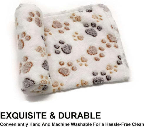 1 Pack 3 Puppy Dog Blankets Super Soft Warm Sleep Mat Fluffy Premium Fleece Pet Blanket Flannel Throw for Dog Puppy Cat - White Paw Print Medium(2...
