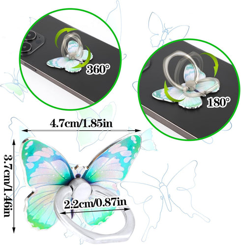 4Pcs Butterfly Phone Ring Stand Colored Cute Butterfly Phone Grip Metal Cell Phone Finger Holder Cellphone Ring Holder Compatible with Phones Tabl...