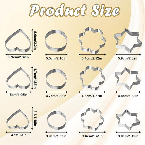 Giantree 12 Pcs Metal Cookie Cutters Set, Mini Cookie Cutters Heart Round Flower Star, Stainless Steel Fruit Vegetable Shape Cutters, Small Metal ...