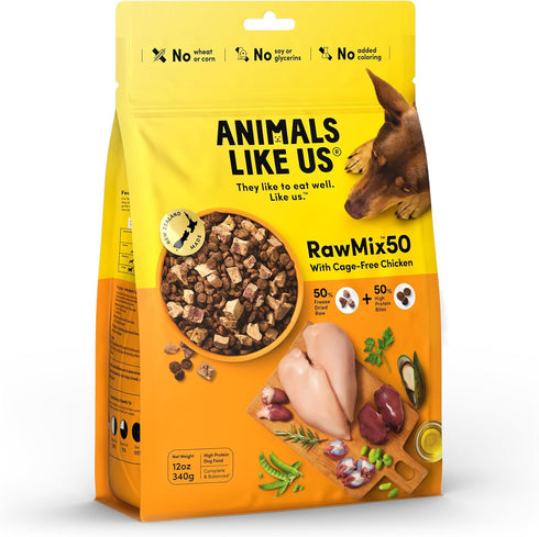RawMix50 Freeze-Dried Raw Cage-Free Chicken Recipe Dog Food, Protein Rich, Includes Kibble, Non-GMO, No Wheat or Corn, 12 oz...