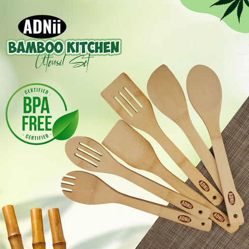 Wooden Spoons for Cooking, Bamboo Kitchen Utensils Wooden Spoons Set 6 Piece, Nonstick Spatula For Daily Use...