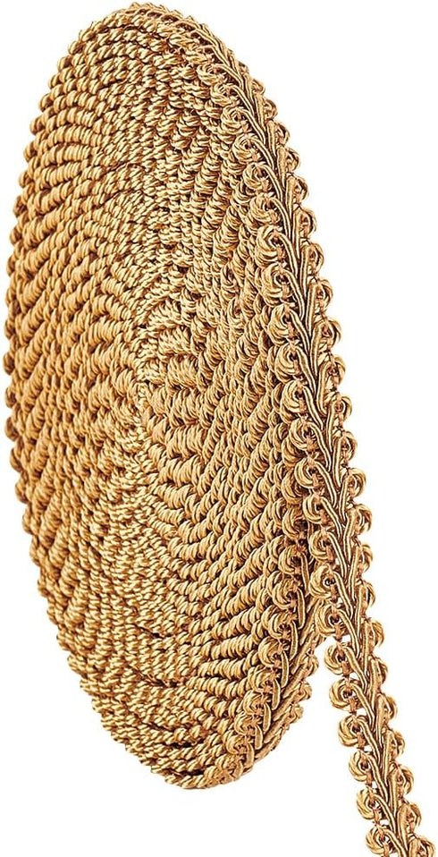 PH PandaHall 15 Yards Golden Gimp Braid Trim 1/2 inch Gold Polyester Woven Fabric Lace Upholstery Trim for Sewing Costume DIY Crafts Upholstery Cu...