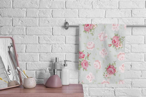 oFloral Pink Rose Hand Towels Cotton Washcloths,Elegance Seamless Pattern with Shabby Chic Rose Flowers in Vintage Style Soft Towels for Bathroom/...