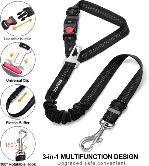 3 Piece Set Dog Seat Belt Retractable Dog Car Seatbelts Adjustable Pet Seat Belt for Vehicle Headrest Restraint Adjustable Heavy Duty & Elastic & ...