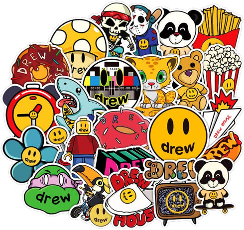 50Pcs Fashion Brand Logo Drew House Cool Stickers for Water Bottle Cup Laptop Guitar Car Motorcycle Bike Skateboard Luggage Box Vinyl Waterproof G...