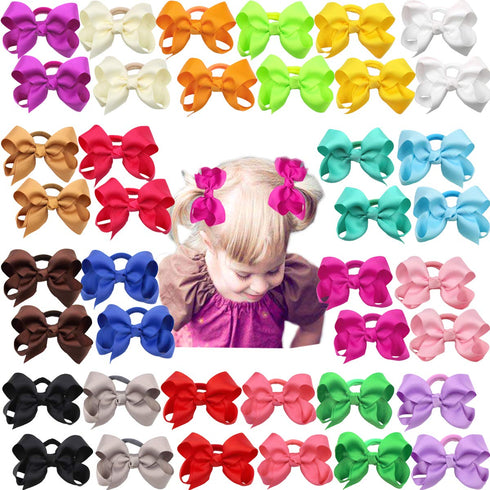 CÉLLOT 40Pcs Boutique Hair Bows Elastic Ties Kids Children Rubber Bands Ponytail Holders Hair Bands For Baby Girls Teens Toddlers in Pairs...