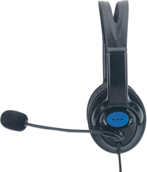 Manhattan Stereo Headset — Lightweight Over-Ear Design, 6 ft. (1.8 m) Connecting Cable and Two 3.5 mm Plugs for Audio and Built-in Adjustable Micr...