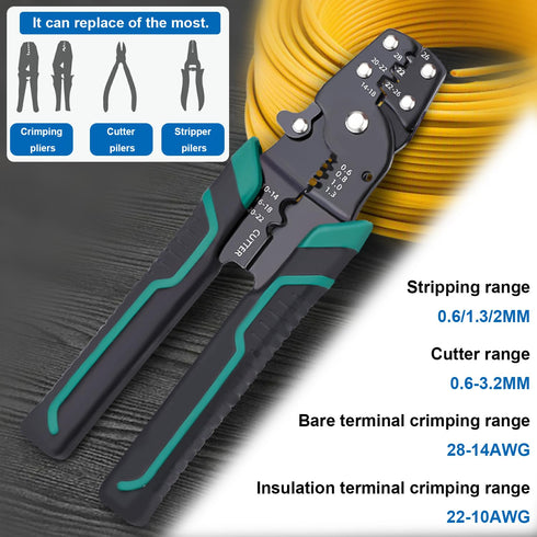 smseace Electrical crimping tool Wire crimper,stripper and cutterfor insulated/Bare/Heat Shrink connectors(22-10 AWG) Multifunctional stripping cr...