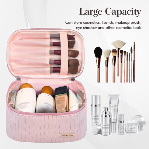 Makeup Bag Travel Cosmetic Bag, Large Capacity Makeup Organizer Bag and Storage, Portable PU Leather Pouch Toiletry Bag Make up Organizer, Cosmeti...