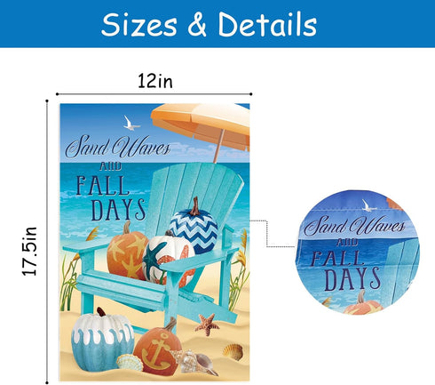Sand Waves Fall Days White Pumpkin Beach Decorative Small Garden Flag Fall At The Beach Garden Flag Autumn Nautical Pumpkins,Blue Chair Beach Anch...
