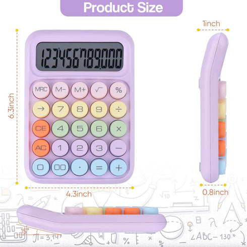 Mechanical Pushbutton Calculator,12 Digit Large LCD Display,Big Buttons Easy to Press,Colorful Candy Calculator,Automatic Sleep,with Battery.for O...