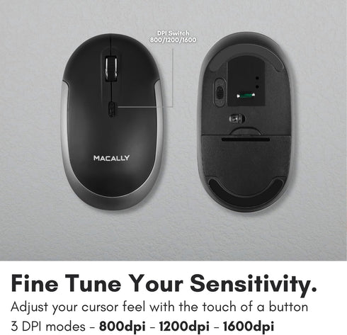 Macally Wireless Bluetooth Mouse for Mac, MacBook Pro/Air, iPad, and PC - Quiet Click and Comfortable Wireless Mouse - Compatible Wireless Apple M...