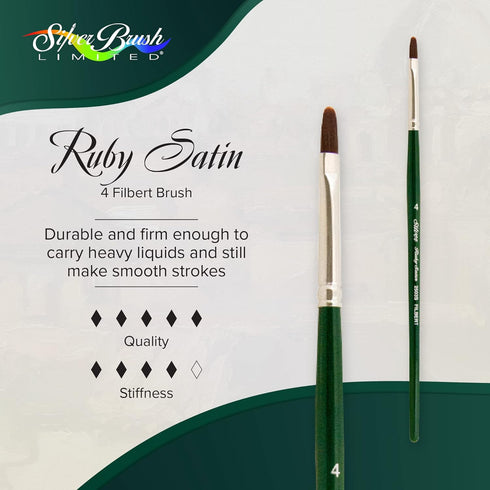 Silver Brush Limited 2503S4 Ruby Satin Filbert Brush for Fluid and Flow Acrylics, Size 4, Short Handle...