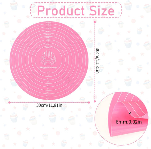 Silicone Baking Mat Cake Mat Round Silicone Baking Mat with Measurements for Cake Turntable Stand Pastry Baking Sheet, Non-Stick and Heat Resistan...