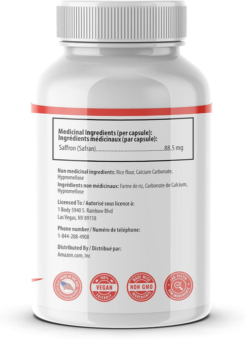 1 Body Saffron Extract 8825 – Antioxidant & Mood Support Saffron Supplement – 88.5 mg of Pure Safranal per Vegetarian Capsule...