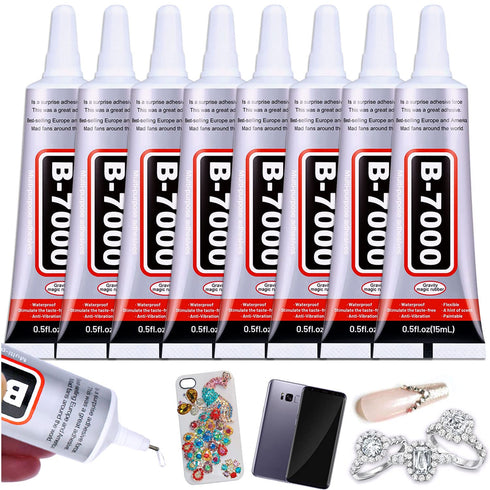 8pcs x15ML B7000 Jewelry Rhinestones Glue, B-7000 Clear Super Glue Transparent Industrial Adhesive for Phone Repair Jewelery Making Crafts Gem Fab...
